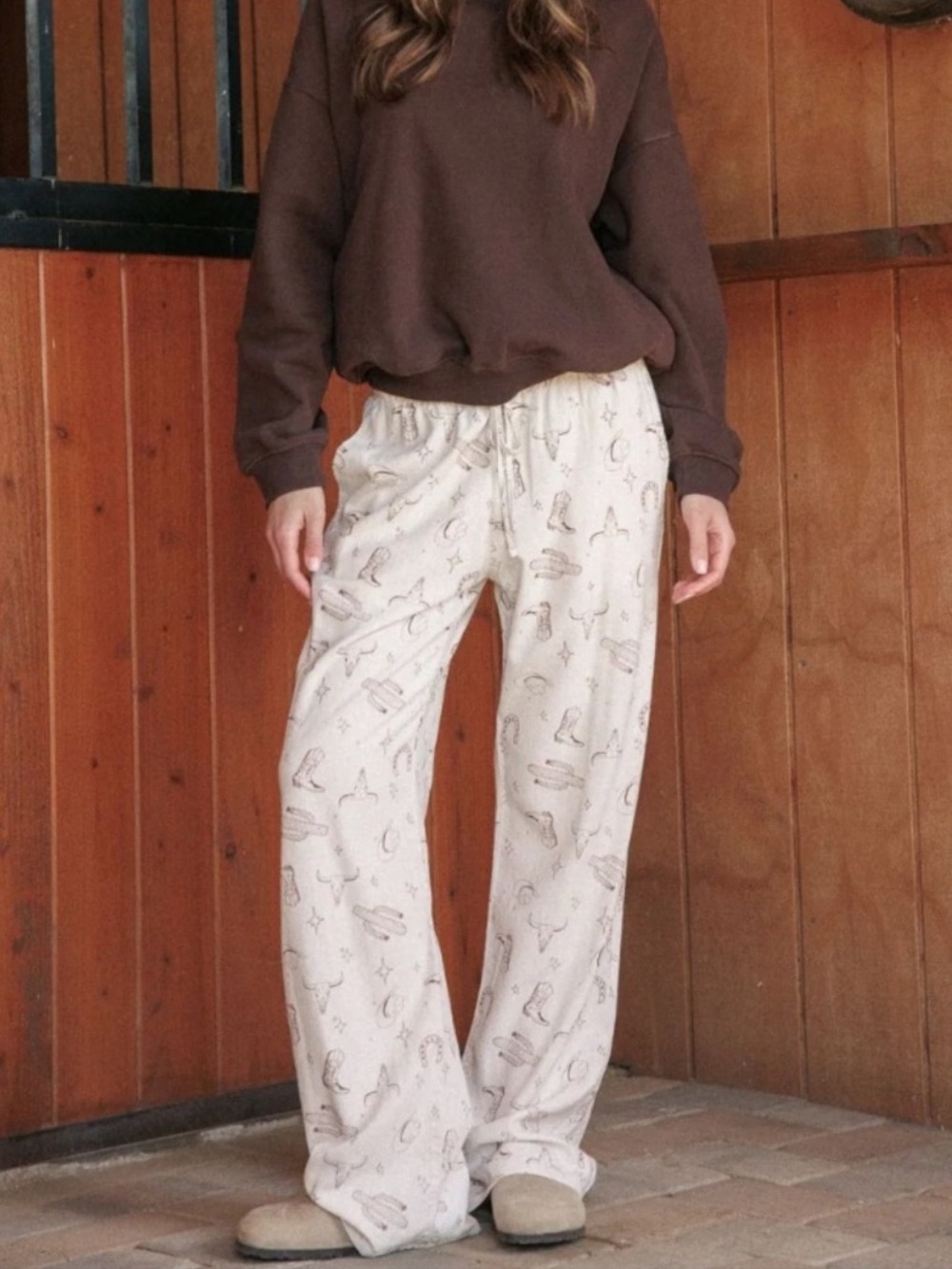 Cali 1850 Cream Western Print Linen Blend Beach Pants Large NWT Boho Resortwear